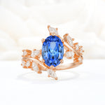 Romantic Oval Cut Marquise Leaf Cluster Sapphire Engagement Ring - Additional view