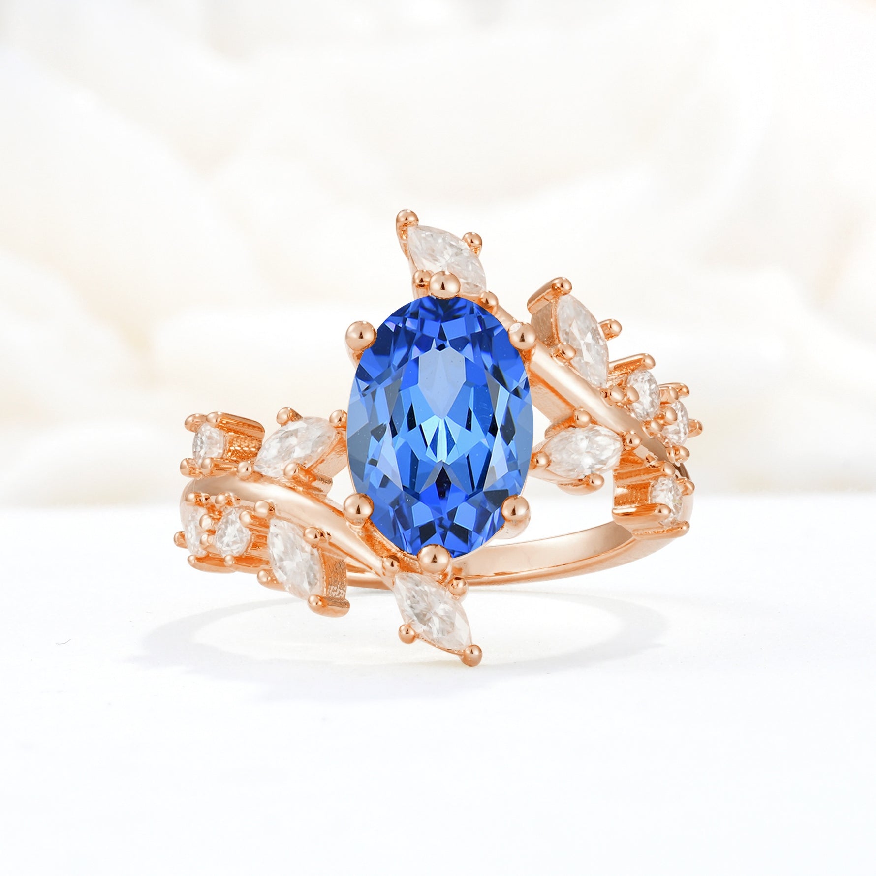 Romantic Oval Cut Marquise Leaf Cluster Sapphire Engagement Ring - Additional view