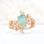 Romantic Oval Cut Marquise Leaf Cluster Fire Opal Engagement Ring - Additional view