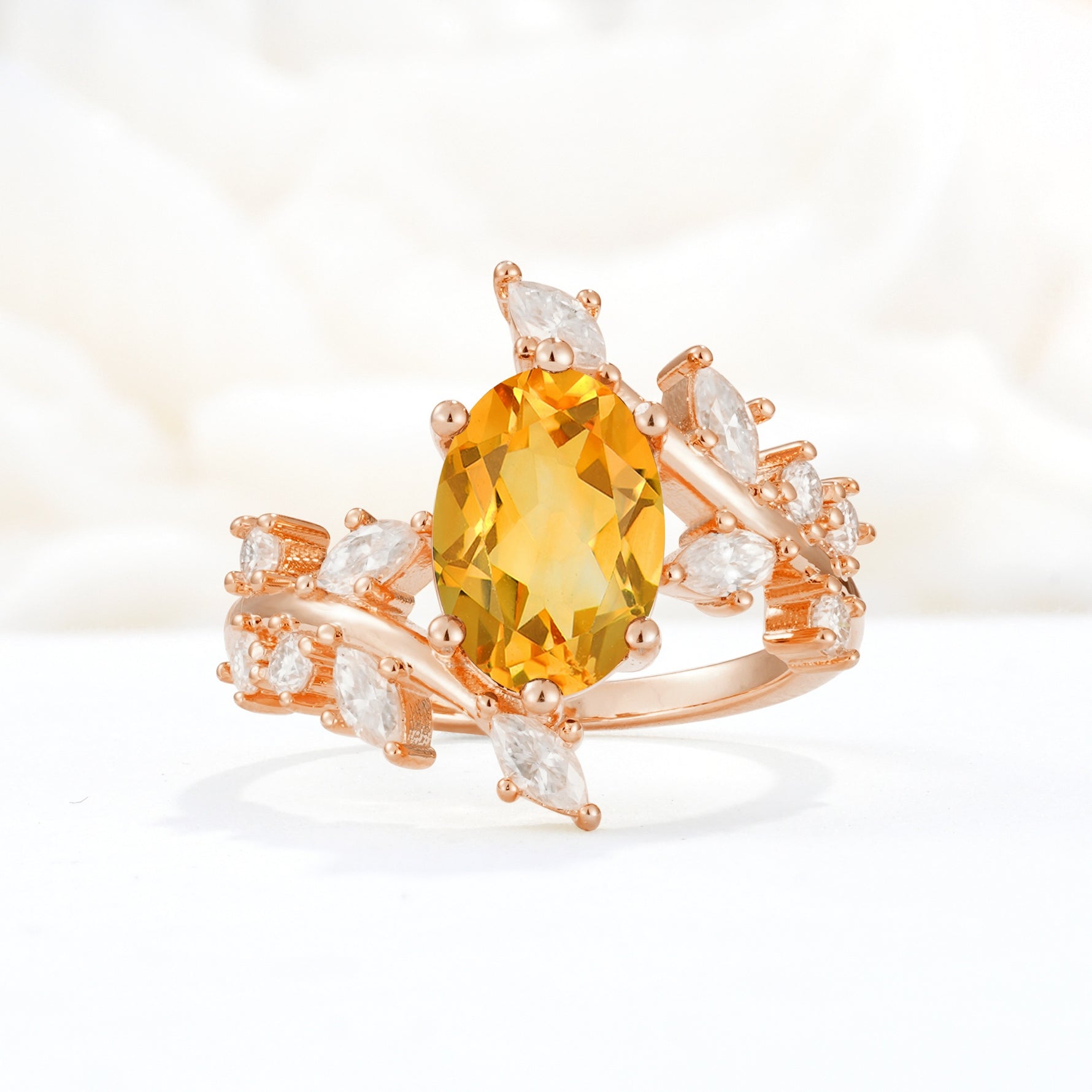 Romantic Oval Cut Marquise Leaf Cluster Citrine Engagement Ring - Additional view