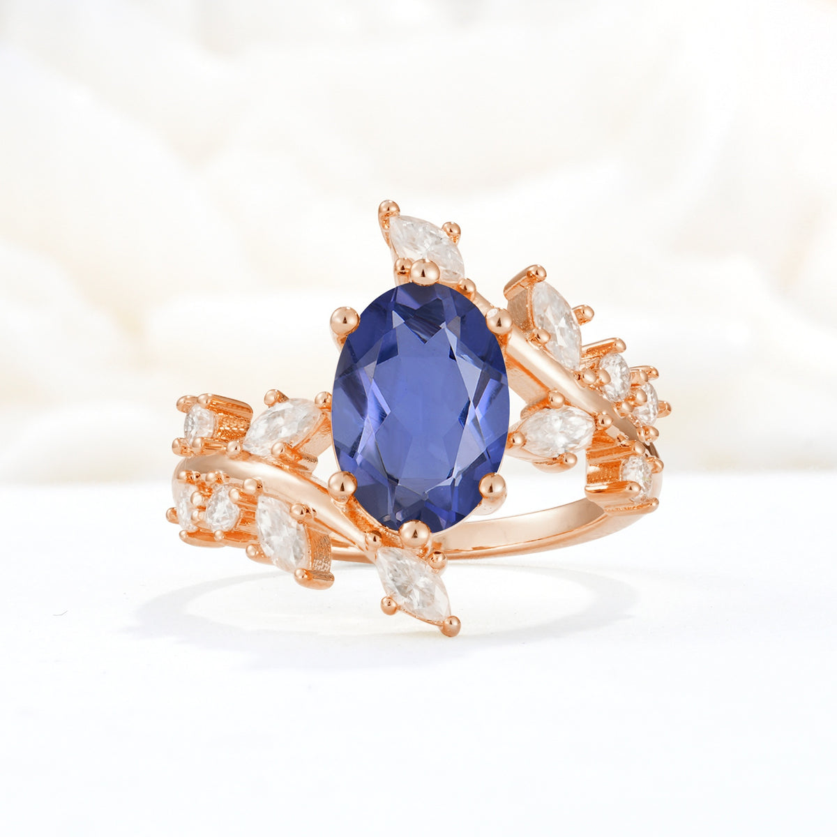 Romantic Oval Cut Marquise Leaf Cluster Tanzanite Engagement Ring - Additional view