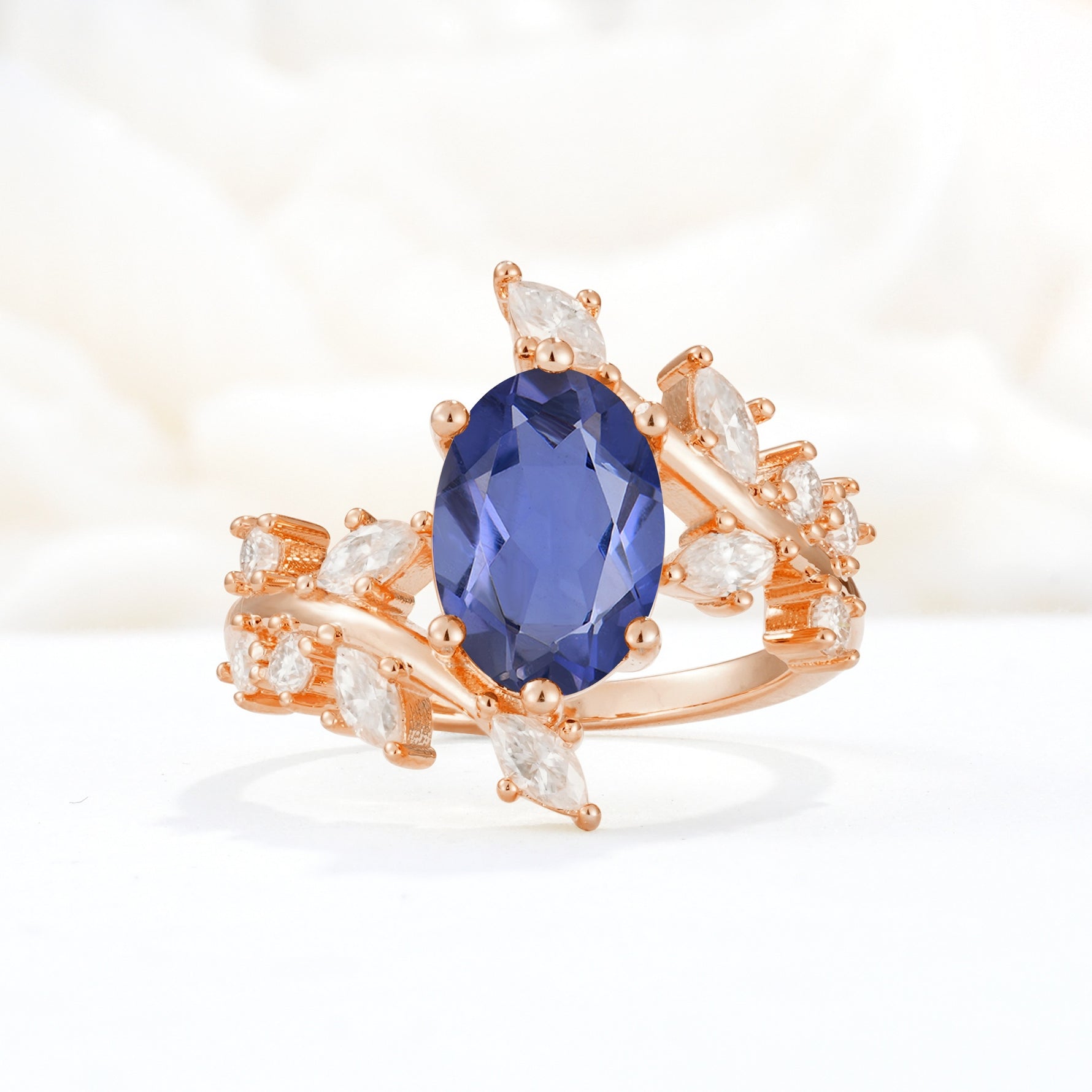 Romantic Oval Cut Marquise Leaf Cluster Tanzanite Engagement Ring - Additional view