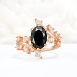 Romantic Oval Cut Marquise Leaf Cluster Black Onyx Engagement Ring - Additional view
