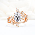 Romantic Oval Cut Marquise Leaf Cluster Lab Diamond Engagement Ring - Additional view