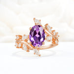 Romantic Oval Cut Marquise Leaf Cluster Amethyst Engagement Ring - Additional view