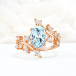 Romantic Oval Cut Marquise Leaf Cluster Aquamarine Engagement Ring - Additional view