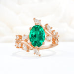 Romantic Oval Cut Marquise Leaf Cluster Emerald Engagement Ring - Additional view