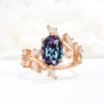 Romantic Oval Cut Marquise Leaf Cluster Alexandrite Engagement Ring - Additional view
