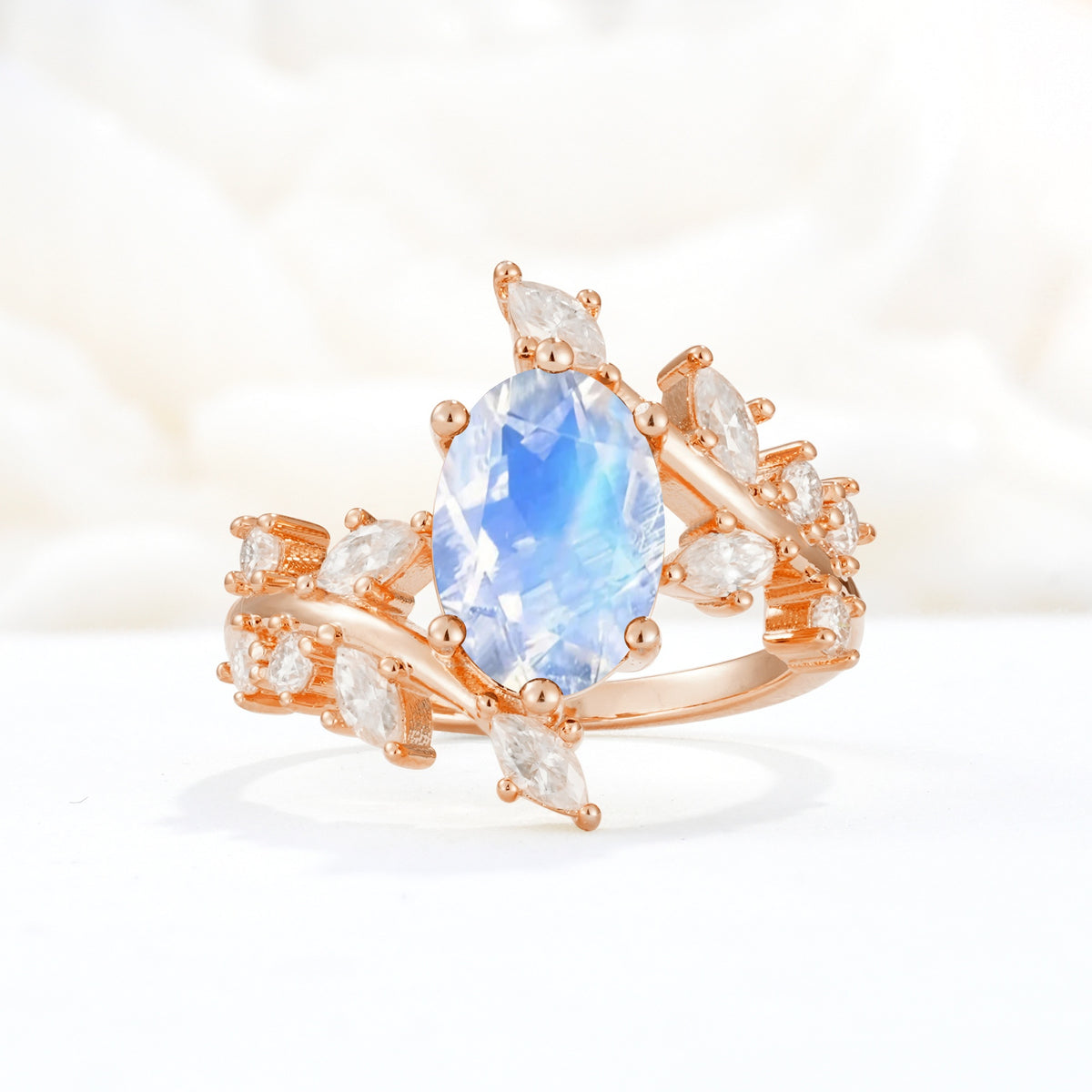 Romantic Oval Cut Marquise Leaf Cluster Moonstone Engagement Ring - Additional view