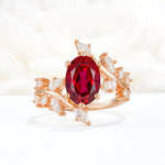 Romantic Oval Cut Marquise Leaf Cluster Ruby Engagement Ring - Additional view