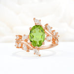 Romantic Oval Cut Marquise Leaf Cluster Peridot Engagement Ring - Additional view