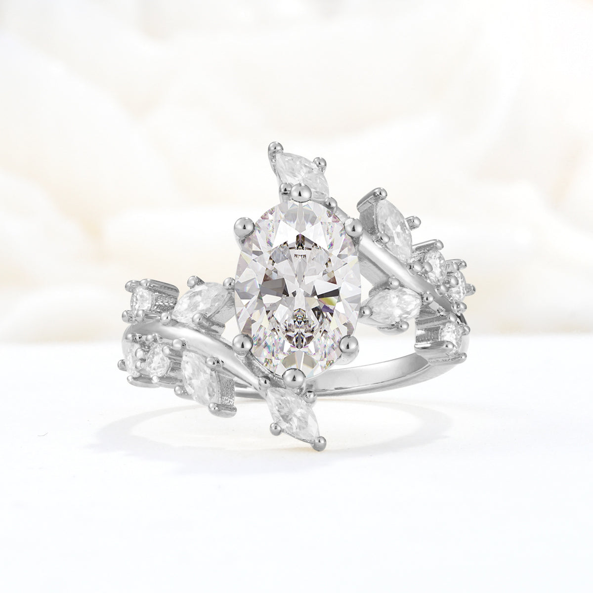 Romantic Oval Cut Marquise Leaf Cluster Moissanite Engagement Ring - Additional view