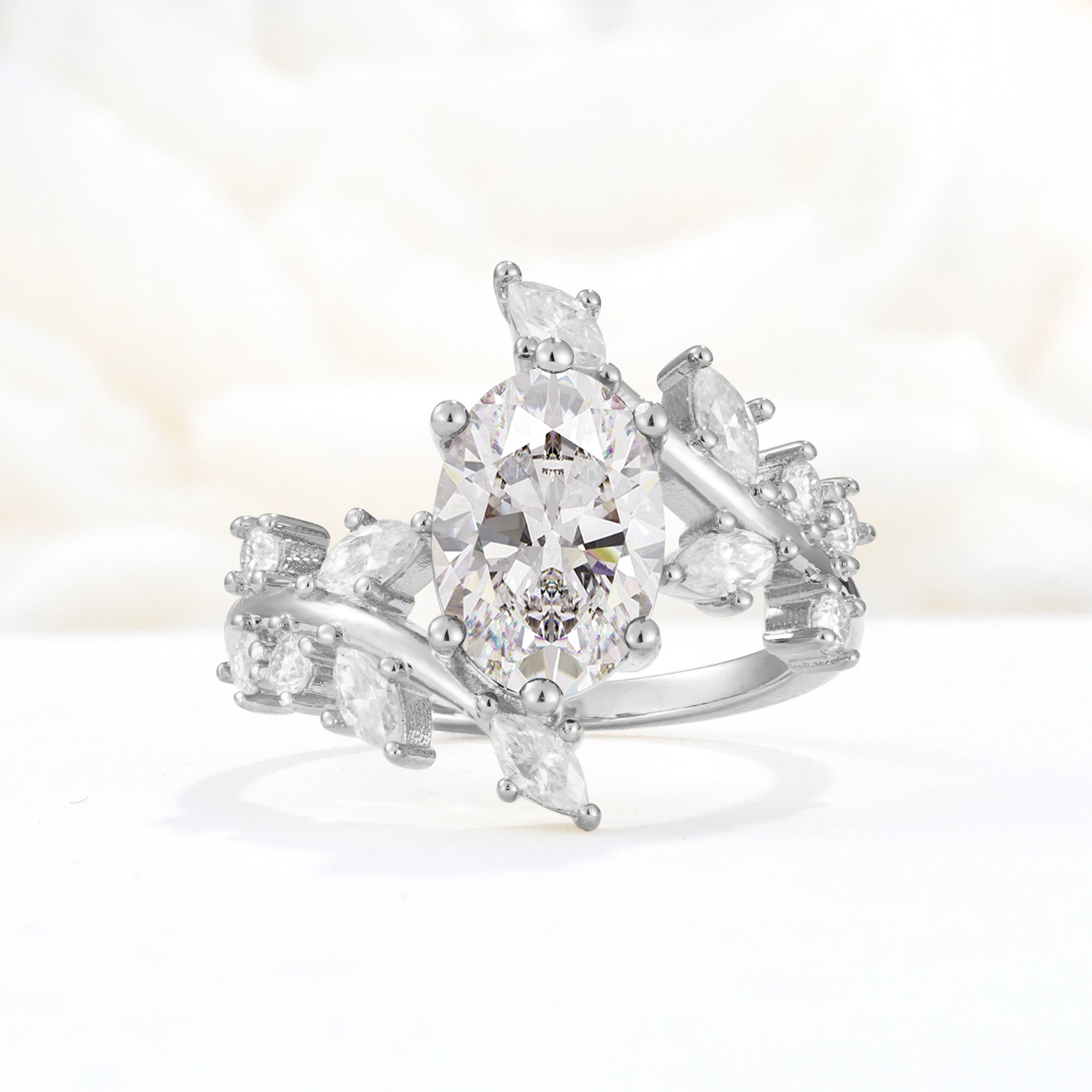 Romantic Oval Cut Marquise Leaf Cluster Moissanite Engagement Ring - Additional view