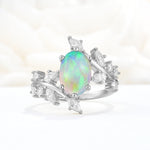 Romantic Oval Cut Marquise Leaf Cluster Fire Opal Engagement Ring - Additional view