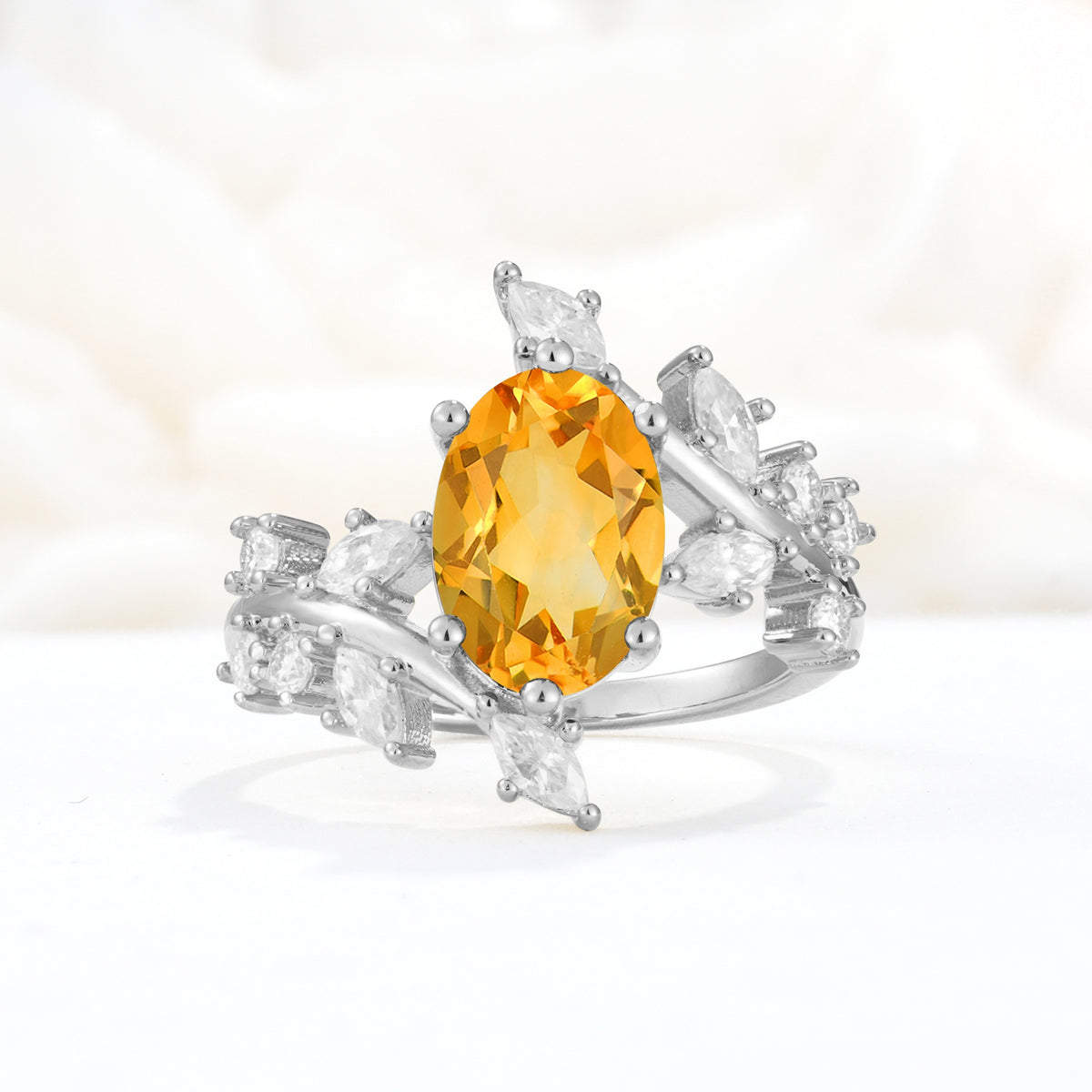 Romantic Oval Cut Marquise Leaf Cluster Citrine Engagement Ring - Additional view