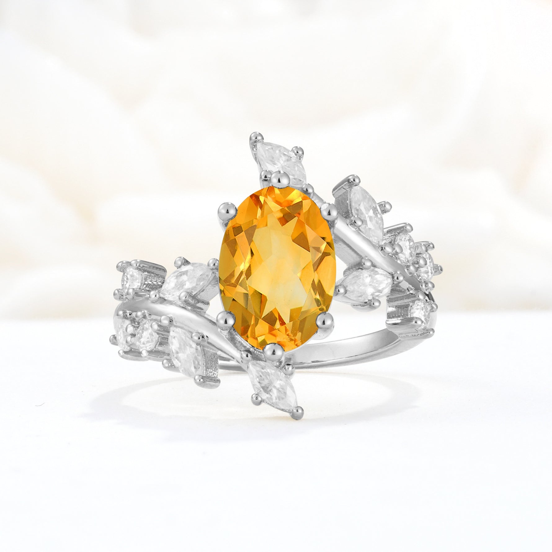 Romantic Oval Cut Marquise Leaf Cluster Citrine Engagement Ring - Additional view