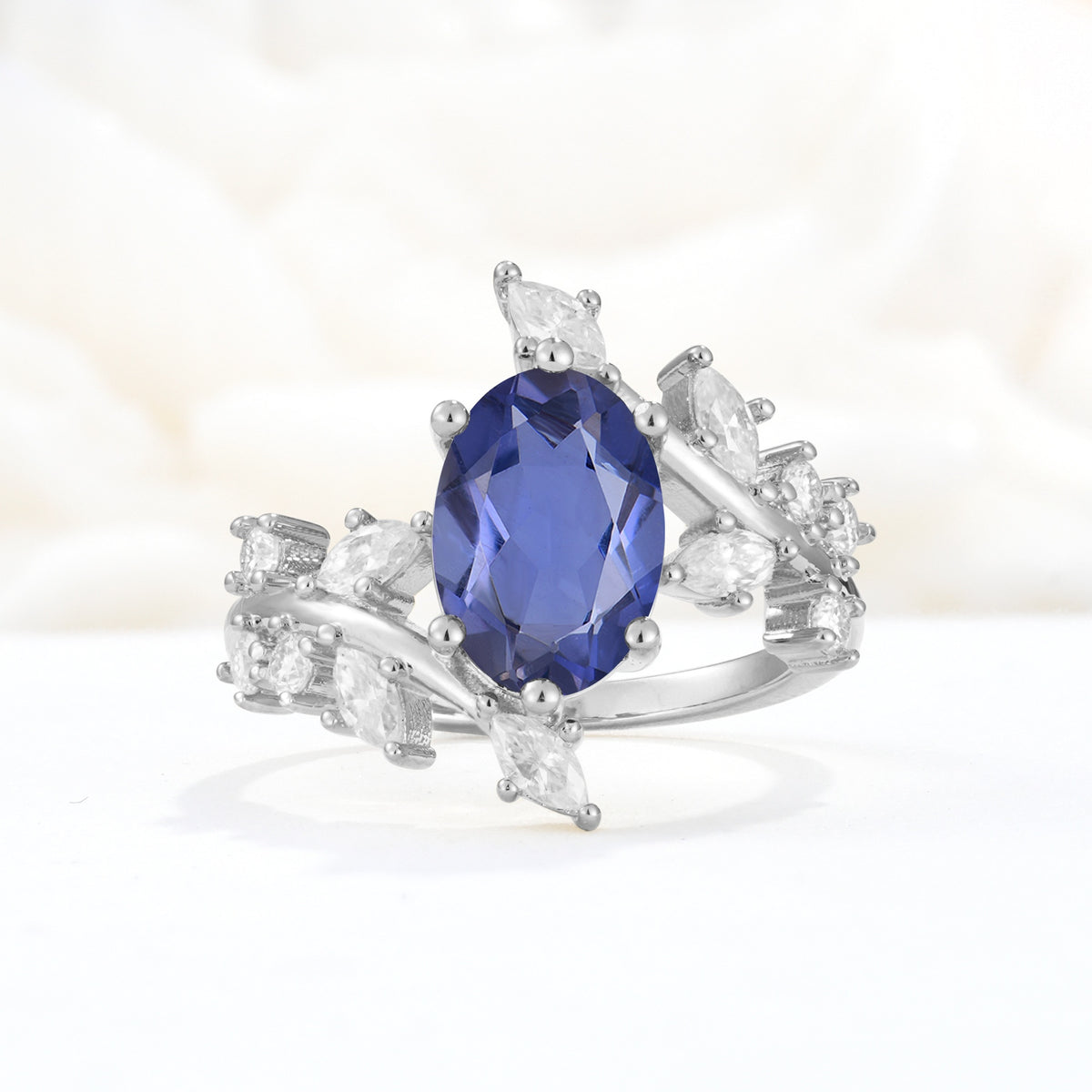 Romantic Oval Cut Marquise Leaf Cluster Tanzanite Engagement Ring - Additional view