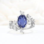 Romantic Oval Cut Marquise Leaf Cluster Tanzanite Engagement Ring - Additional view