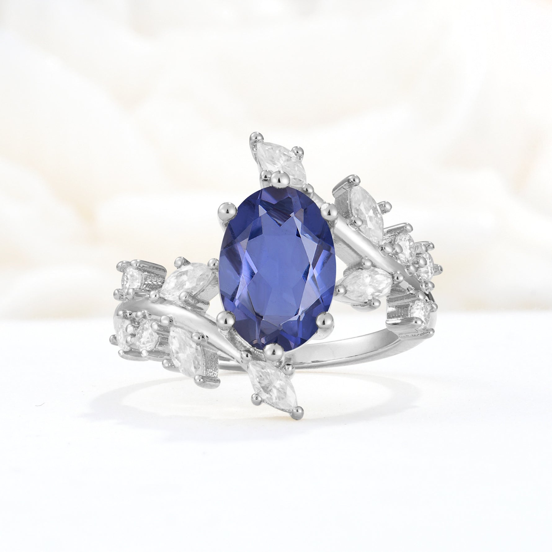 Romantic Oval Cut Marquise Leaf Cluster Tanzanite Engagement Ring - Additional view