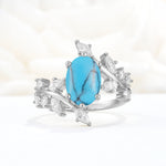 Romantic Oval Cut Marquise Leaf Cluster Turquoise Engagement Ring - Additional view