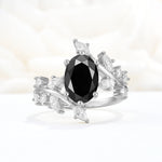 Romantic Oval Cut Marquise Leaf Cluster Black Onyx Engagement Ring - Additional view
