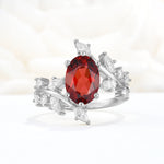 Romantic Oval Cut Marquise Leaf Cluster Garnet Engagement Ring - Additional view