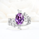 Romantic Oval Cut Marquise Leaf Cluster Amethyst Engagement Ring - Additional view