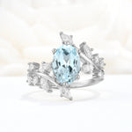 Romantic Oval Cut Marquise Leaf Cluster Aquamarine Engagement Ring - Additional view