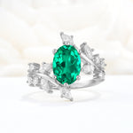 Romantic Oval Cut Marquise Leaf Cluster Emerald Engagement Ring - Additional view