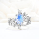 Romantic Oval Cut Marquise Leaf Cluster Moonstone Engagement Ring - Additional view