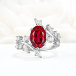 Romantic Oval Cut Marquise Leaf Cluster Ruby Engagement Ring - Additional view