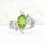 Romantic Oval Cut Marquise Leaf Cluster Peridot Engagement Ring - Additional view