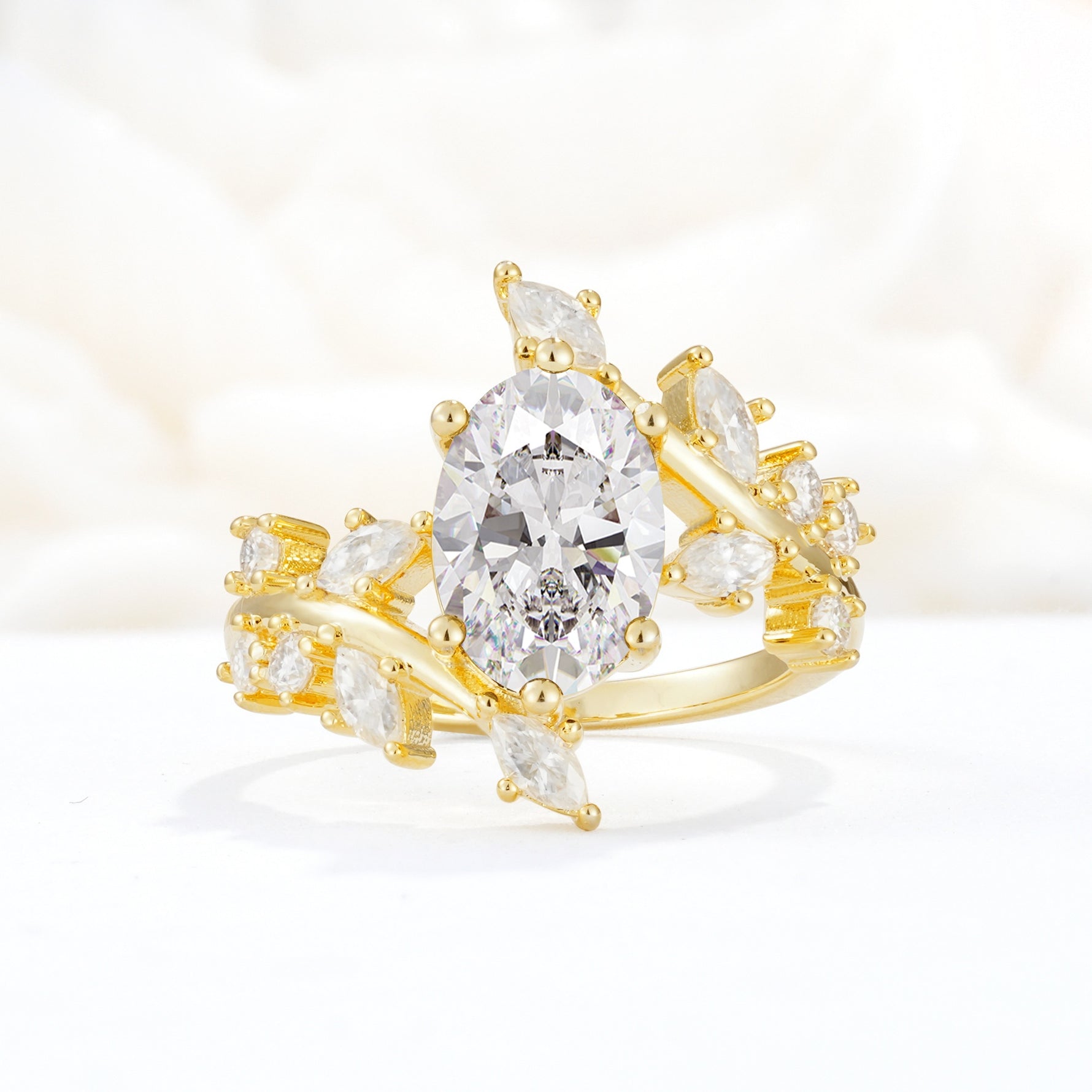 Romantic Oval Cut Marquise Leaf Cluster Moissanite Engagement Ring - Additional view