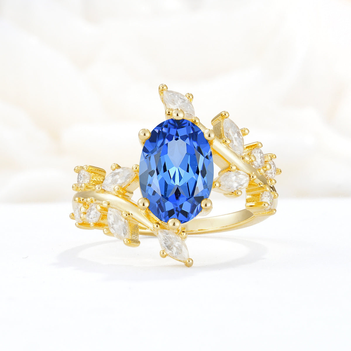 Romantic Oval Cut Marquise Leaf Cluster Sapphire Engagement Ring - Additional view