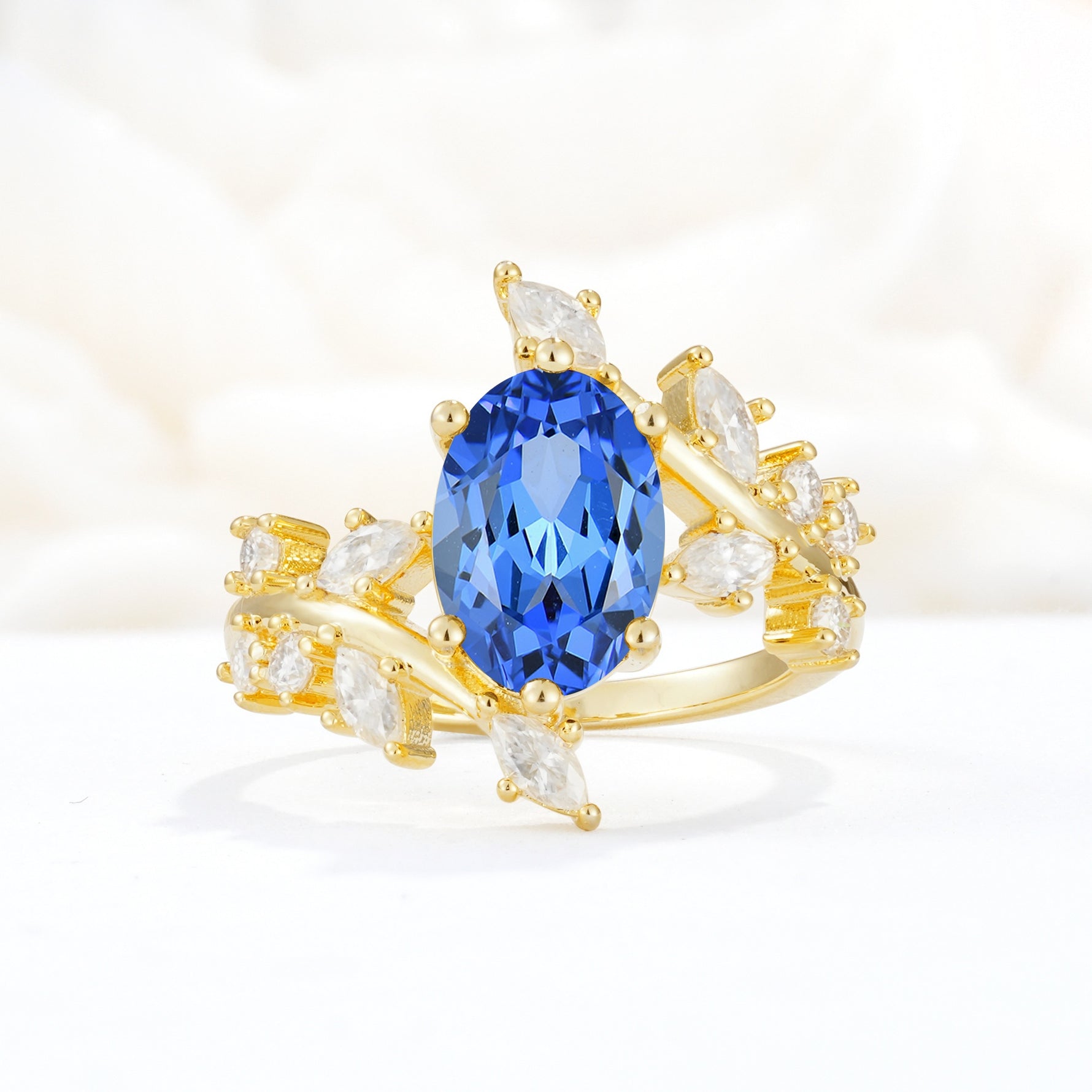 Romantic Oval Cut Marquise Leaf Cluster Sapphire Engagement Ring - Additional view