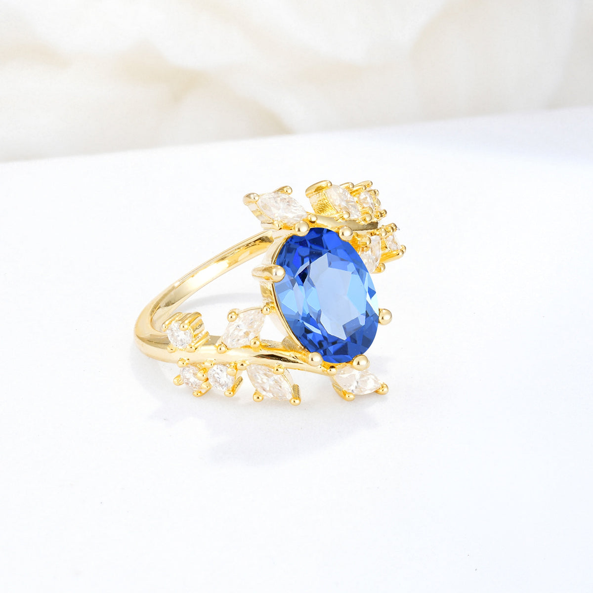 Romantic Oval Cut Marquise Leaf Cluster Sapphire Engagement Ring - Additional view