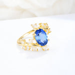 Romantic Oval Cut Marquise Leaf Cluster Sapphire Engagement Ring - Additional view