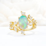 Romantic Oval Cut Marquise Leaf Cluster Fire Opal Engagement Ring - Additional view