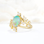 Romantic Oval Cut Marquise Leaf Cluster Fire Opal Engagement Ring - Additional view