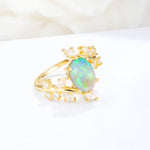 Romantic Oval Cut Marquise Leaf Cluster Fire Opal Engagement Ring - Additional view