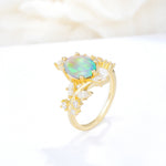 Romantic Oval Cut Marquise Leaf Cluster Fire Opal Engagement Ring - Additional view