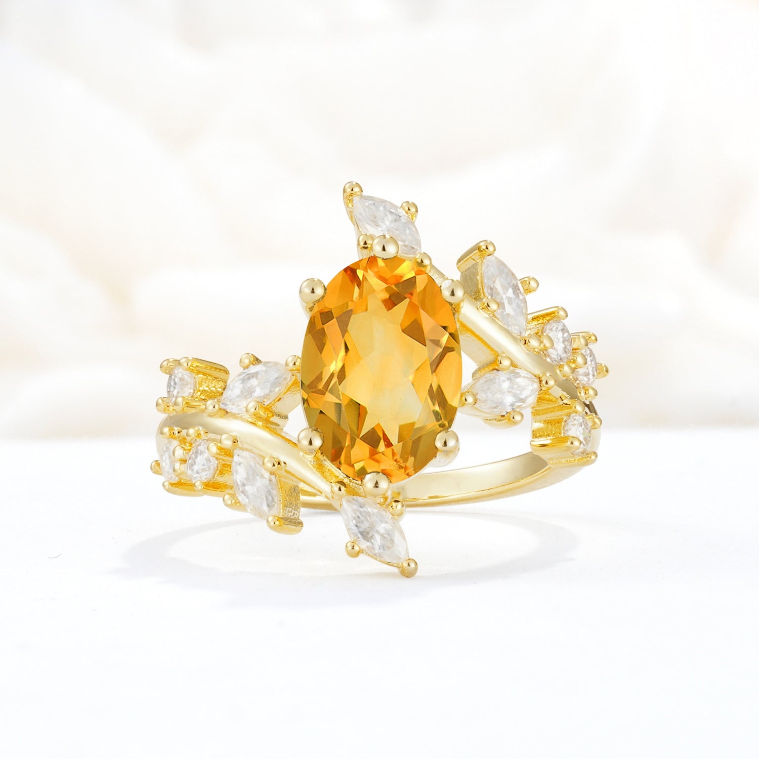 Romantic Oval Cut Marquise Leaf Cluster Citrine Engagement Ring - Additional view
