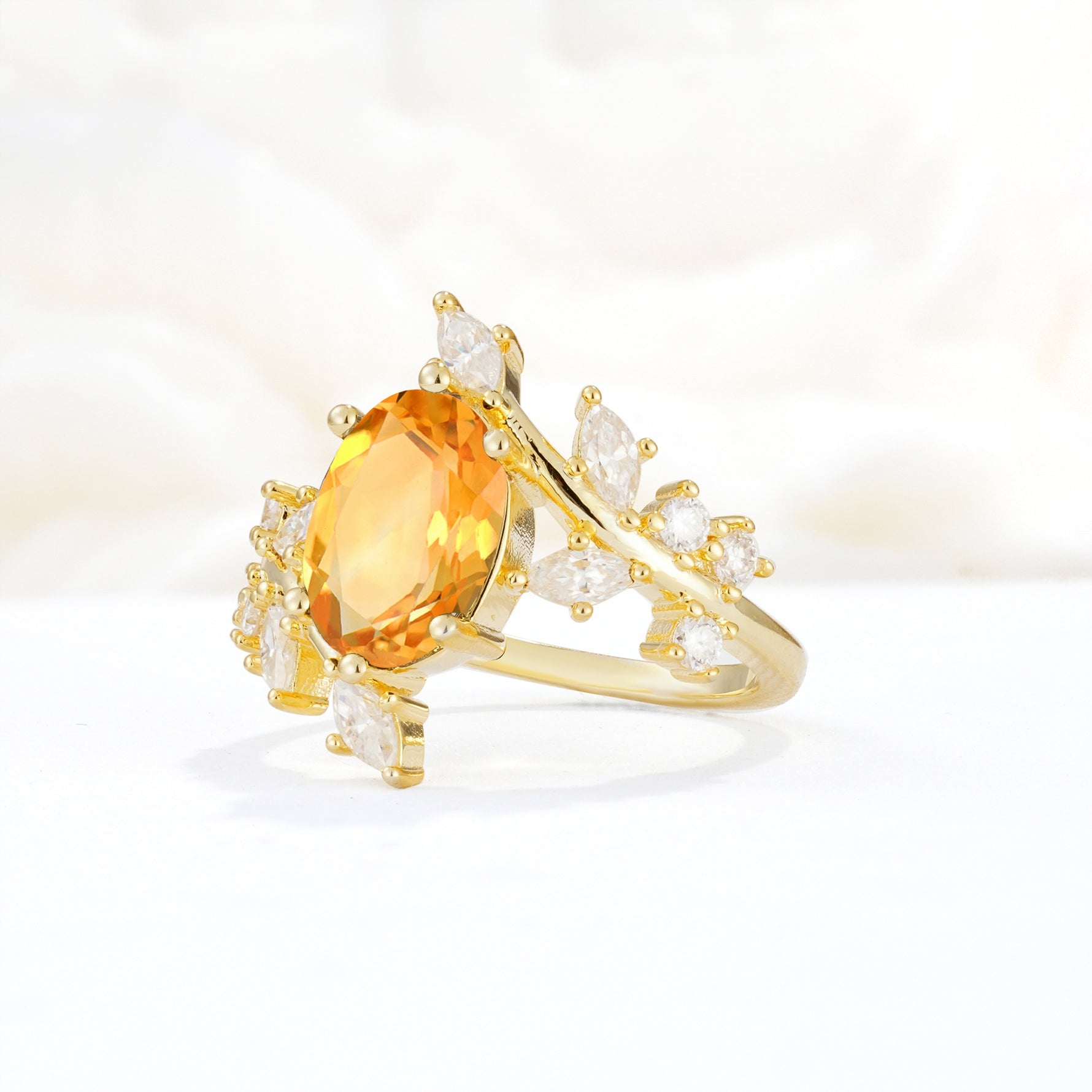 Romantic Oval Cut Marquise Leaf Cluster Citrine Engagement Ring - Additional view