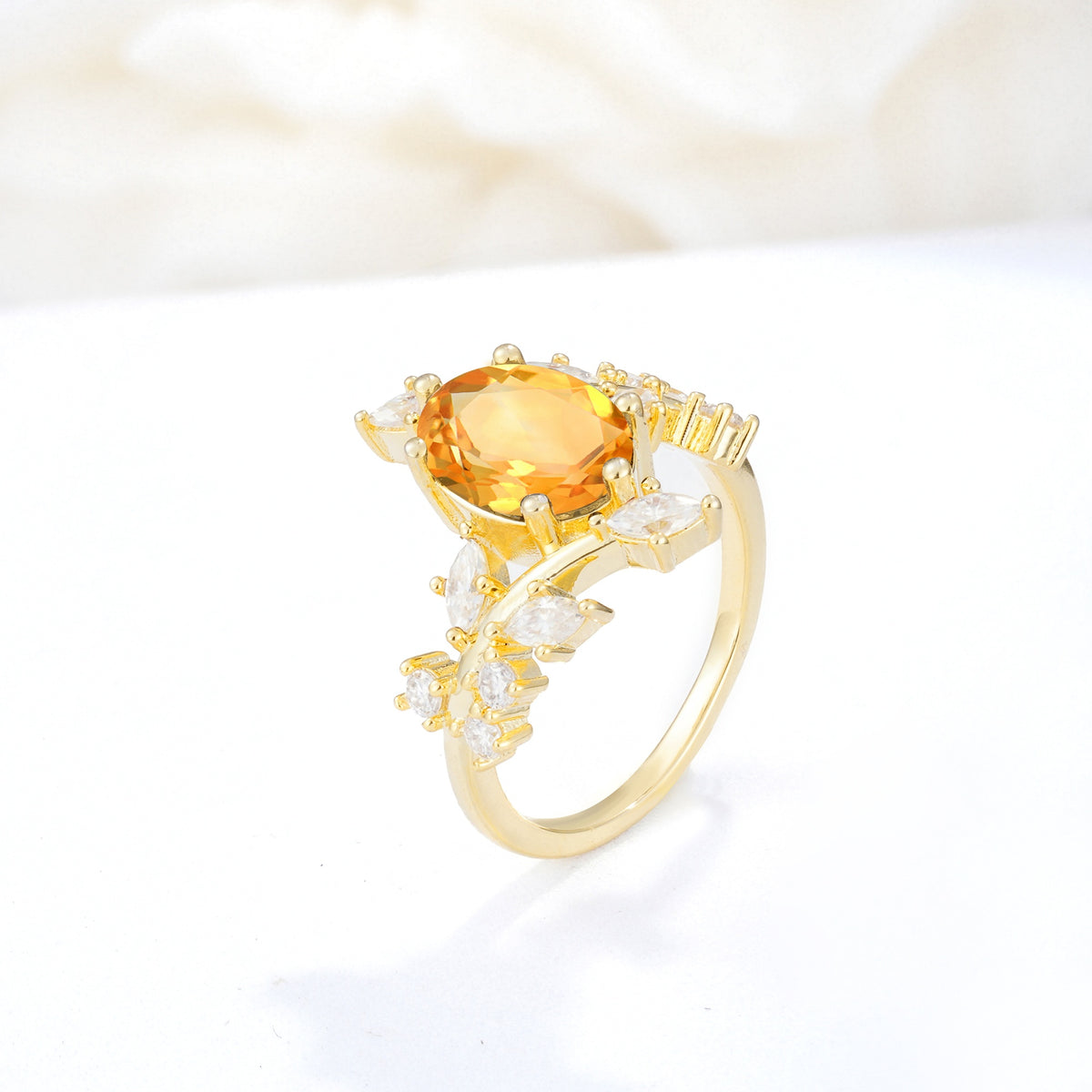 Romantic Oval Cut Marquise Leaf Cluster Citrine Engagement Ring - Additional view
