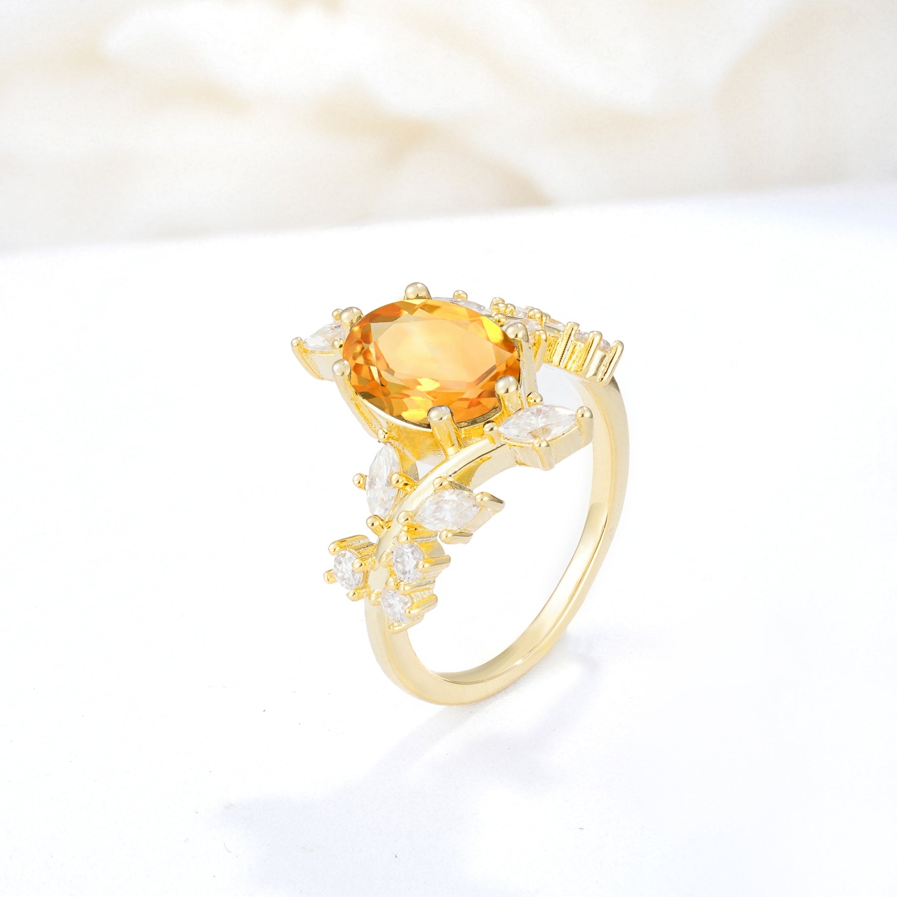 Romantic Oval Cut Marquise Leaf Cluster Citrine Engagement Ring - Additional view
