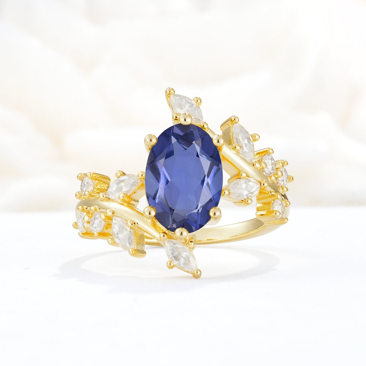 Romantic Oval Cut Marquise Leaf Cluster Tanzanite Engagement Ring - Additional view