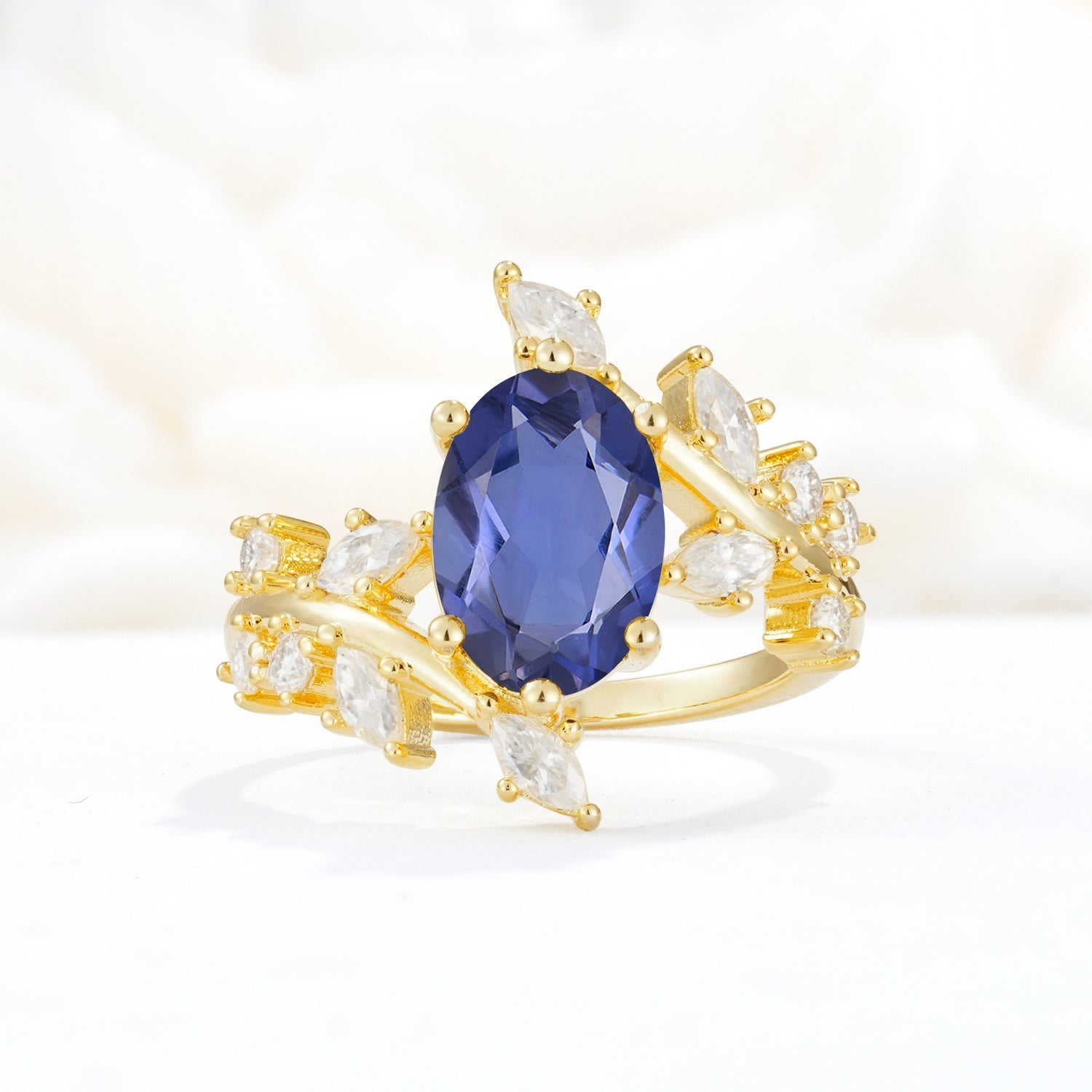 Romantic Oval Cut Marquise Leaf Cluster Tanzanite Engagement Ring - Additional view