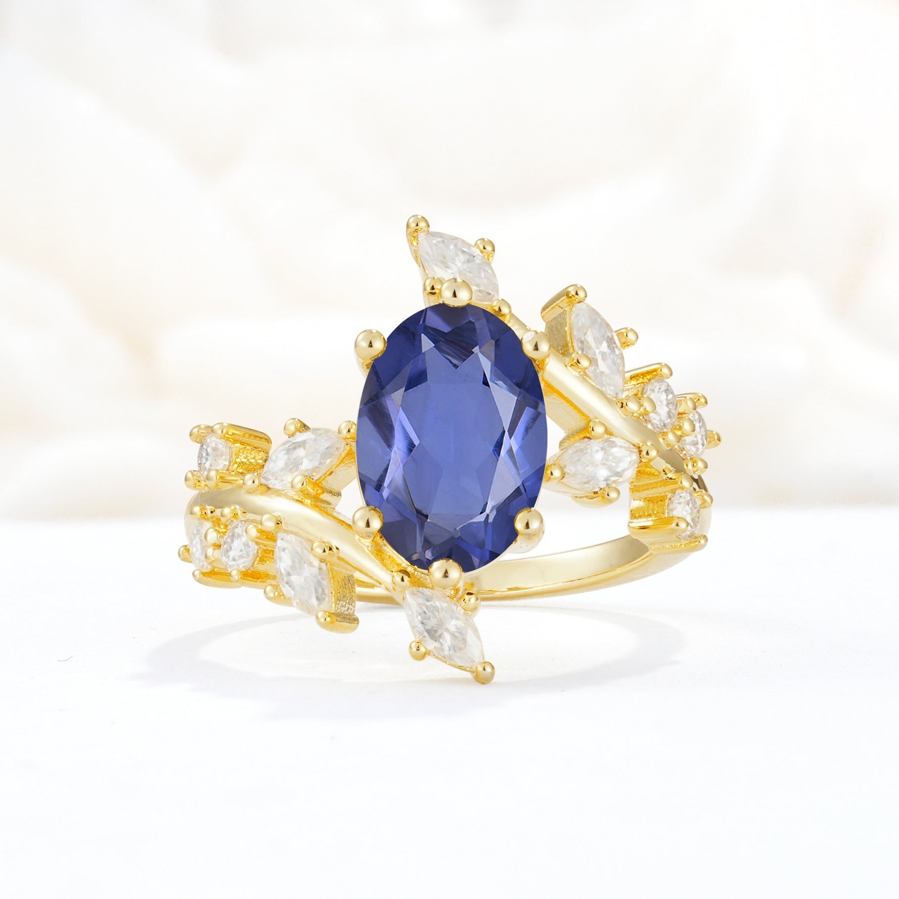 Romantic Oval Cut Marquise Leaf Cluster Tanzanite Engagement Ring - Additional view