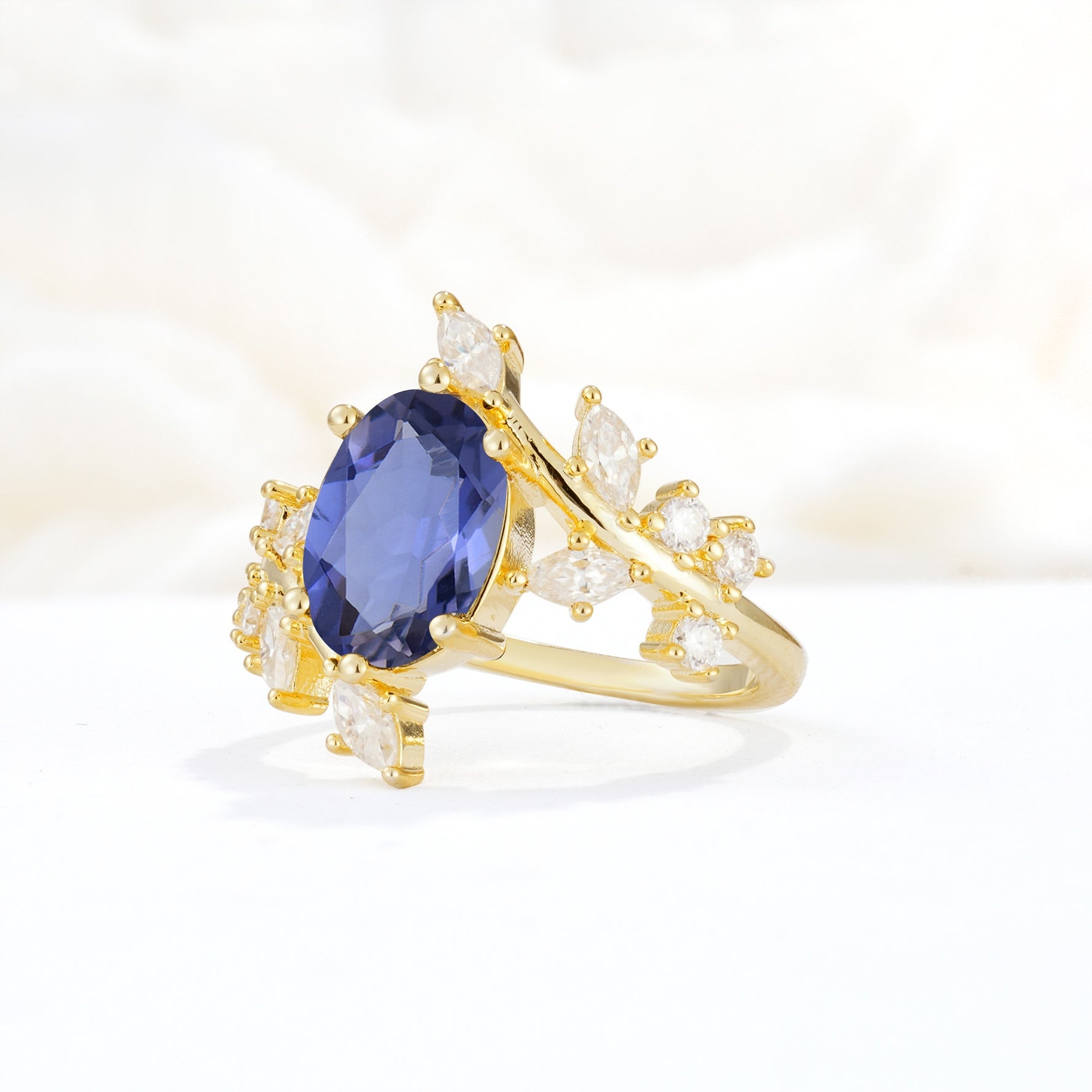 Romantic Oval Cut Marquise Leaf Cluster Tanzanite Engagement Ring - Additional view