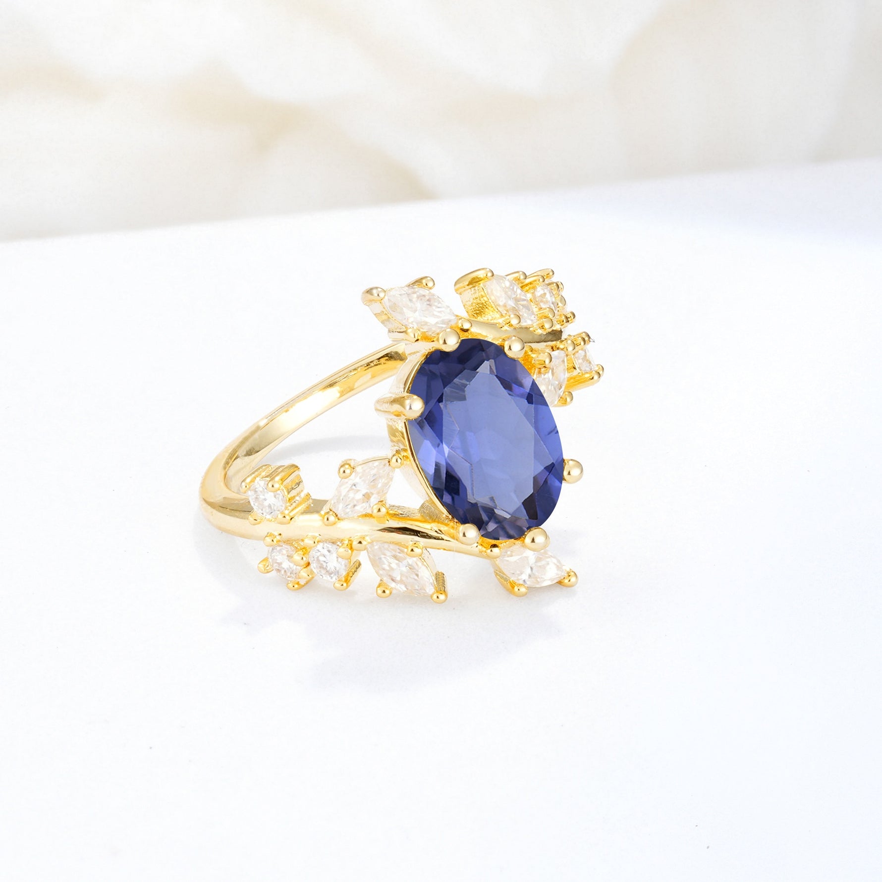Romantic Oval Cut Marquise Leaf Cluster Tanzanite Engagement Ring - Additional view